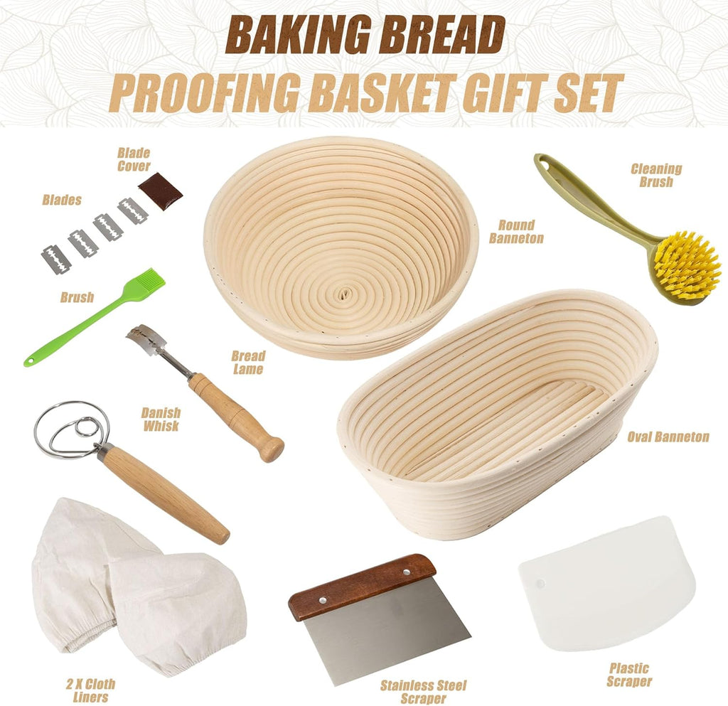 9 Inch Round & 10 Oval Rattan Bread Proofing Baskets Set G742801