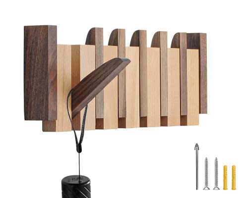 Wood Coat Rack Wall Mount with 4 Flip-Down Hooks Q4576