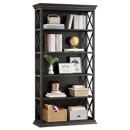 6-Tier 71 Inches Industrial Tall Bookcase, Brown and Black J4259