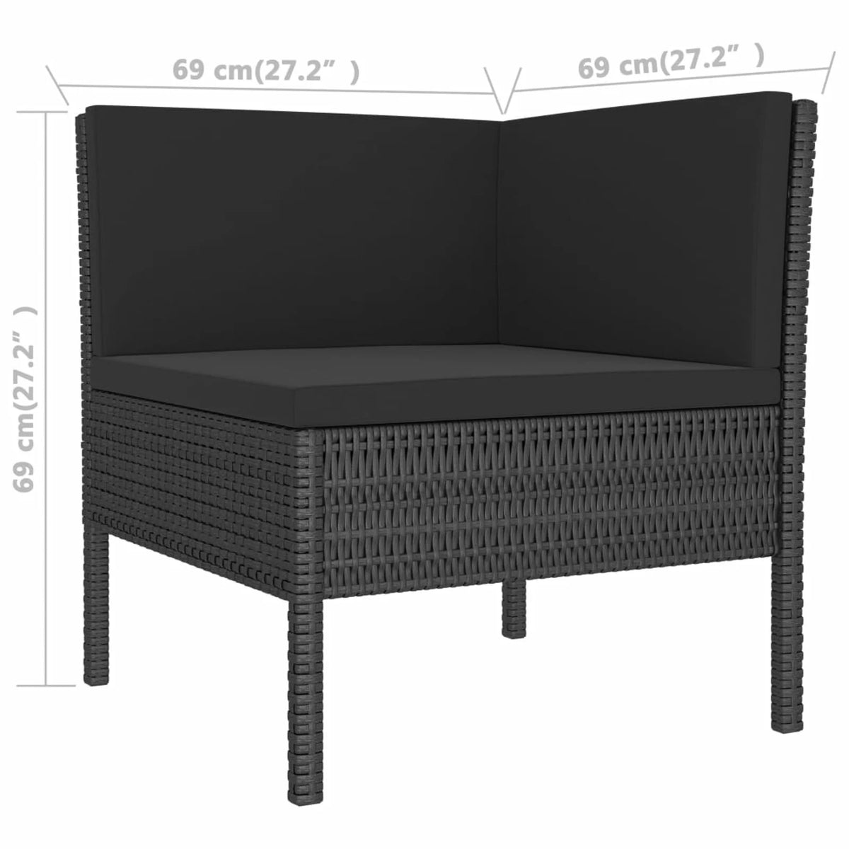 3 Piece Poly Rattan Outdoor Sectional Sofa Set with Cushions Steel Frame J3708