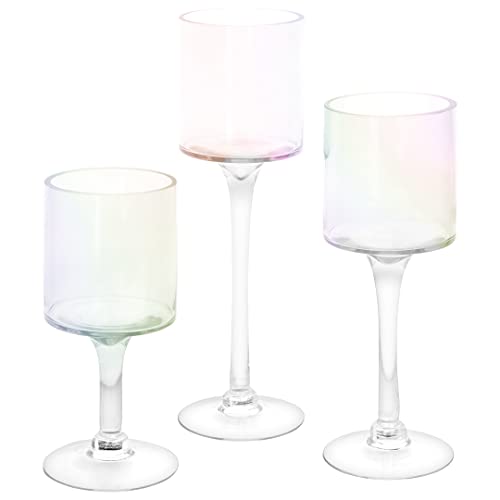 Tall Candle Holder Set Of 3 Clear Glass O86619