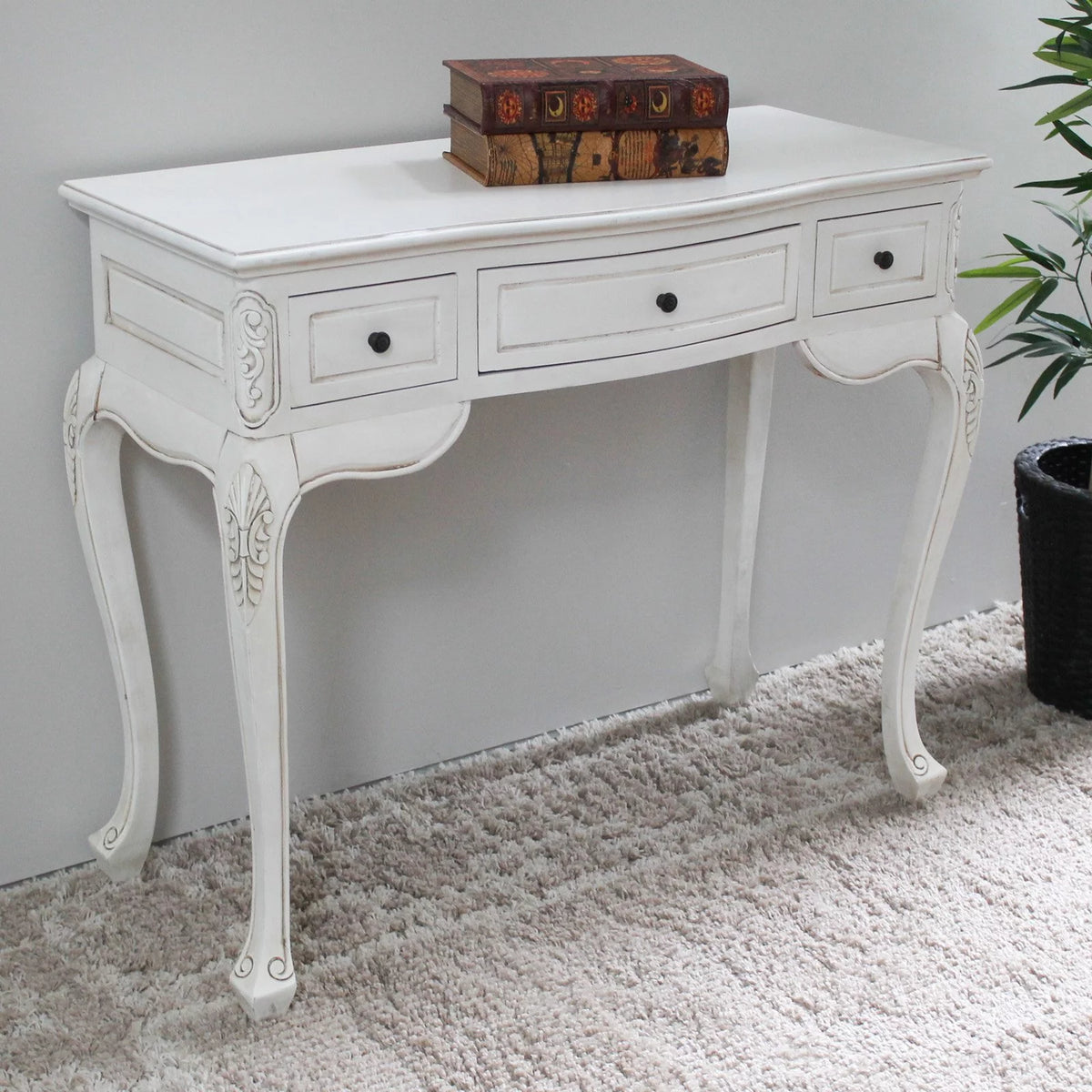 Antique White Hand Carved Writing Desk Z2530