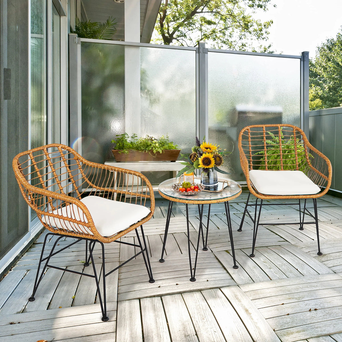 3 Pc Cushioned Patio Rattan Bistro Set X8969