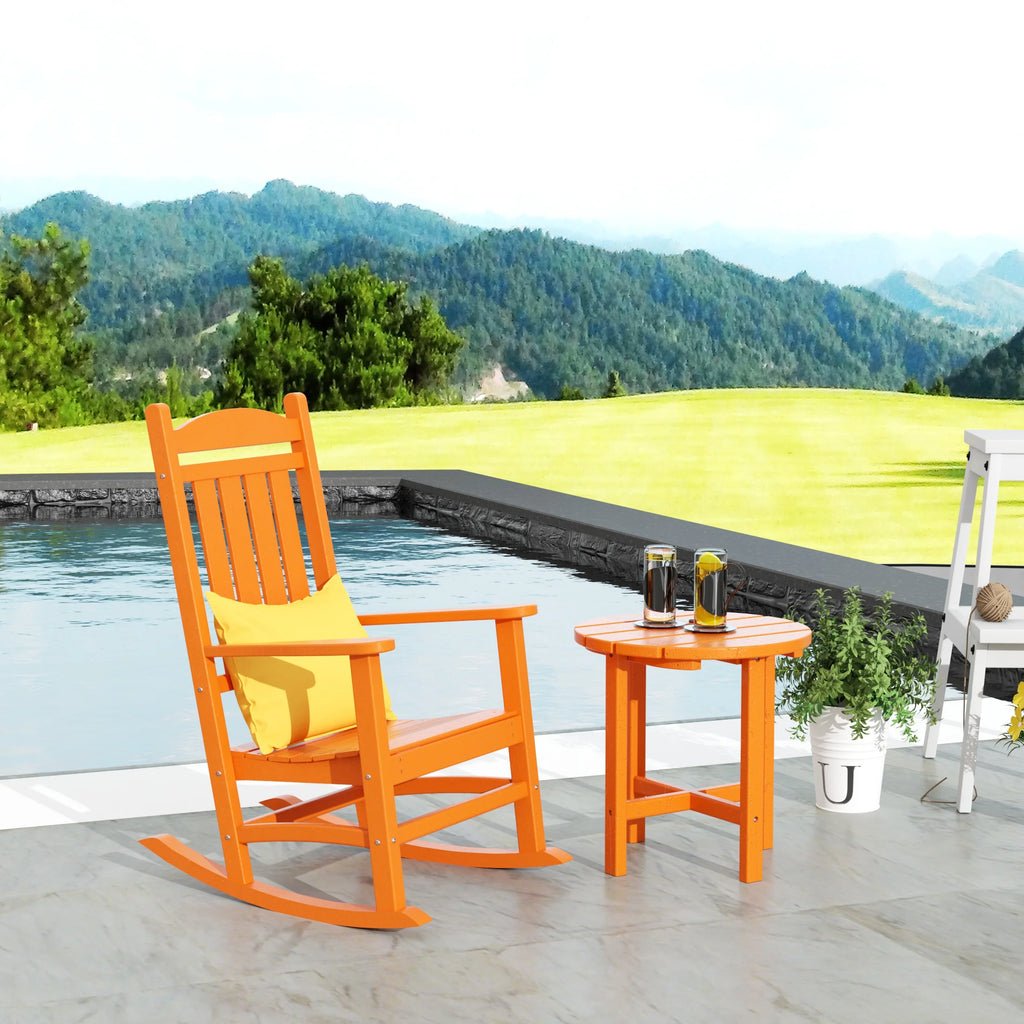 Orange Outdoor Rocking Chair with Round Side Table E68380