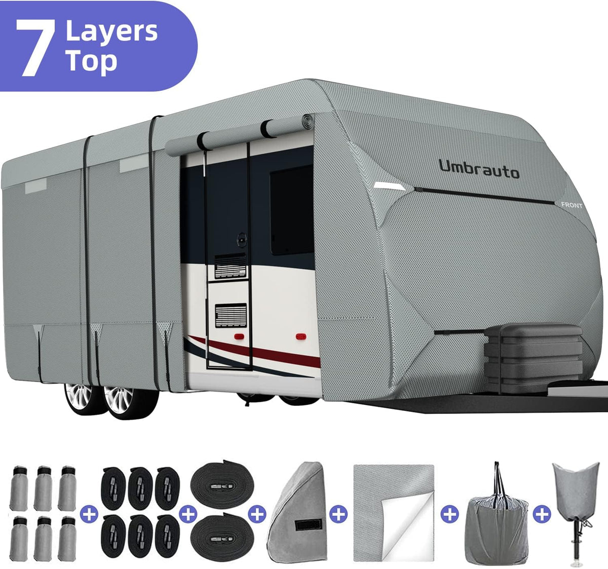 RV Cover 7 Layers Top Camper Cover for 27' to 30' RV with Tongue Jack Cover R976