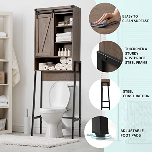 Brown Over Toilet Storage Cabinet with Adjustable Shelf Sliding Door H1120
