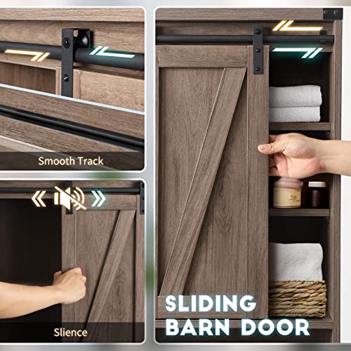 Brown Over Toilet Storage Cabinet with Adjustable Shelf Sliding Door H1120