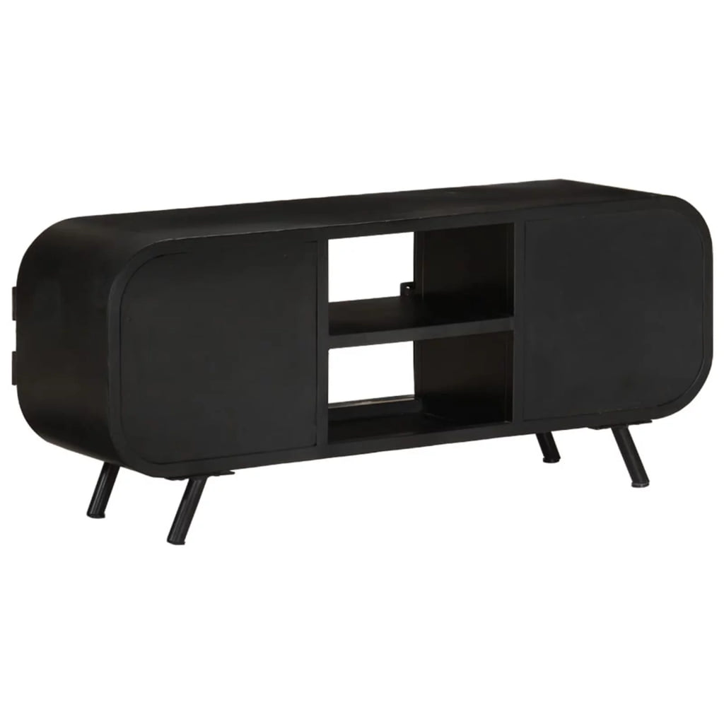 TV Stand with 2 Compartments and 2 Storage Shelves Rough Mango Wood Iron Legs F32573