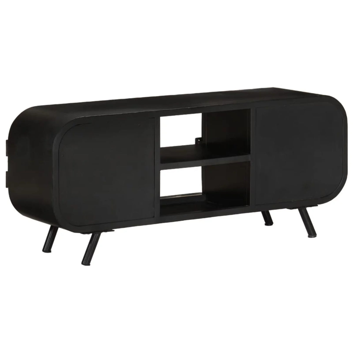 TV Stand with 2 Compartments and 2 Storage Shelves Rough Mango Wood Iron Legs F32573