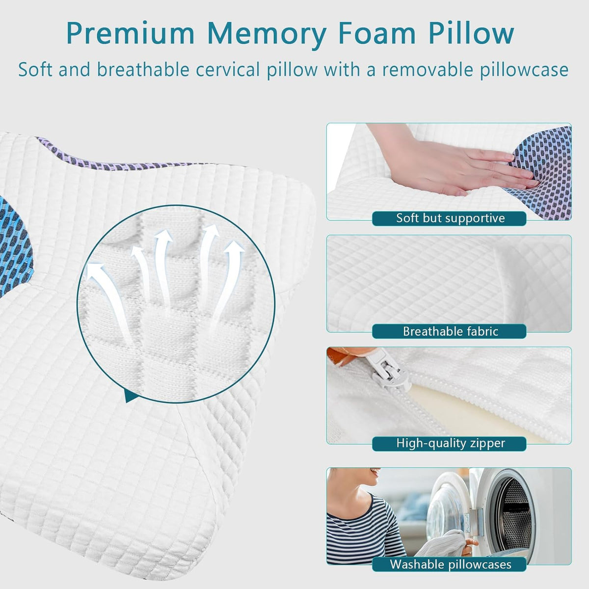 Ergonomic Memory Foam Cervical Pillow with Pillowcase B90493