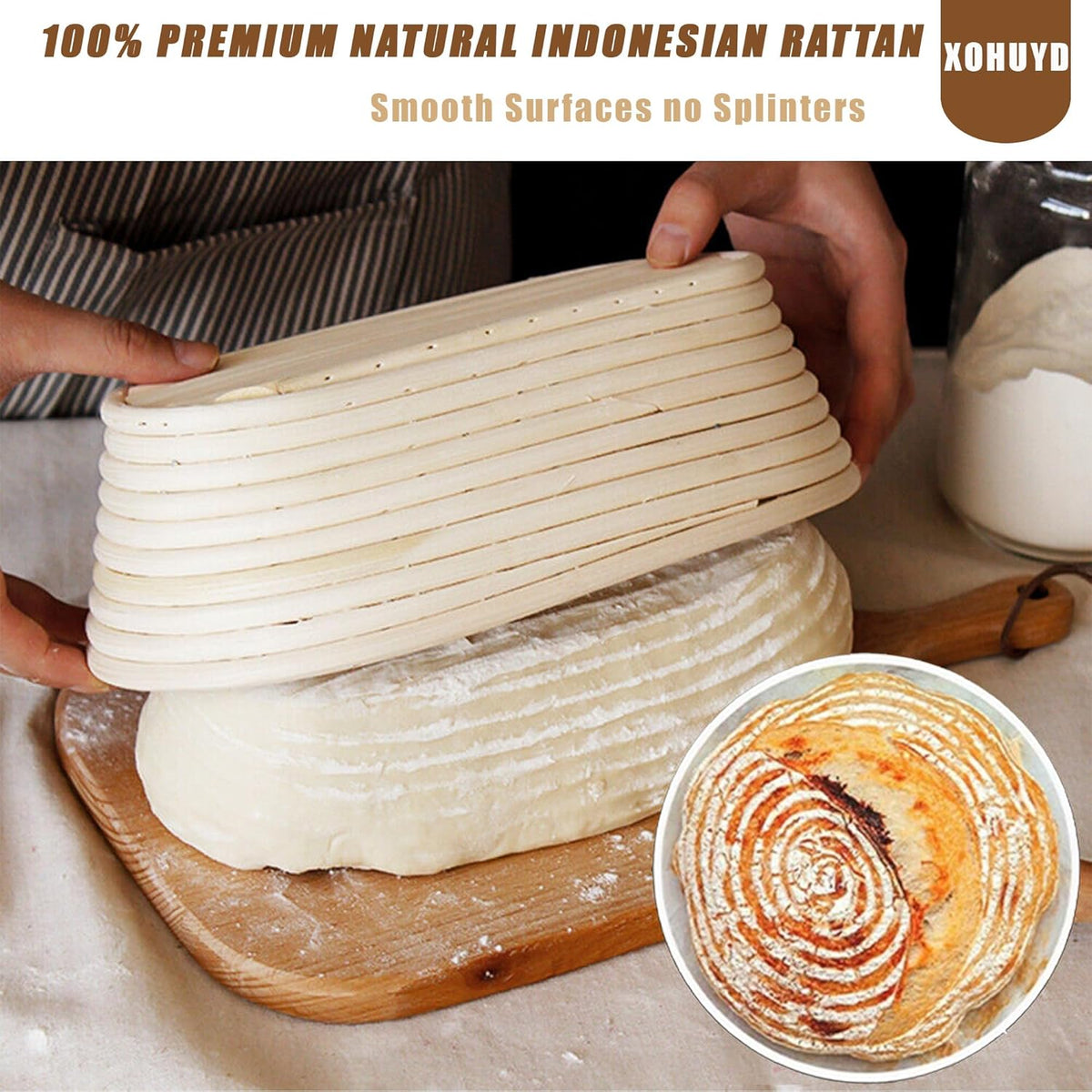 9 Inch Round & 10 Oval Rattan Bread Proofing Baskets Set G742801