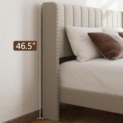 Queen Size Upholstered Platform Bed Frame with 1 Storage Drawer O58505