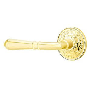 Half Dummy Left Handed Door Lever with Lancaster Rose in Unlacquered Brass J82212
