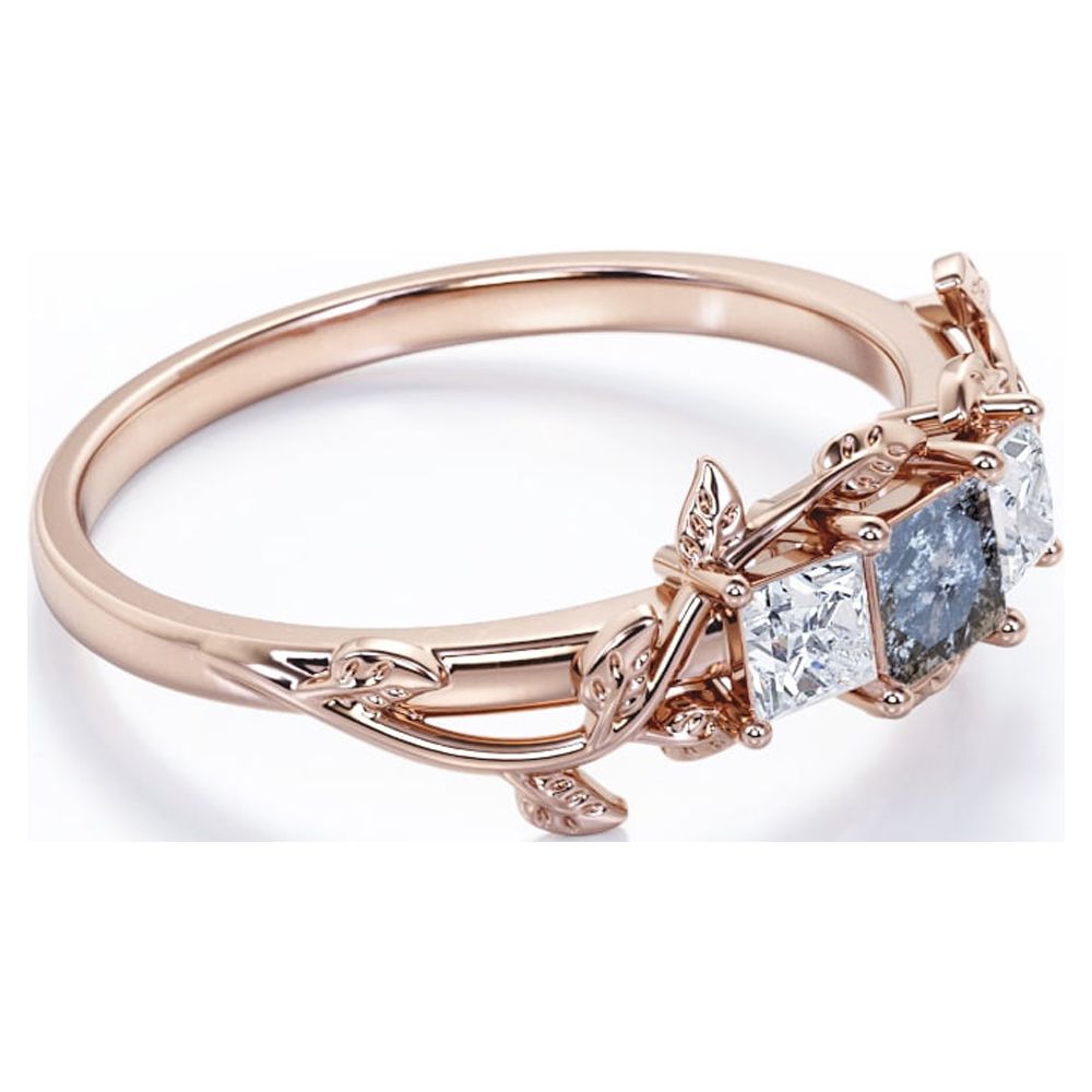 Triple Stone Engagement Ring with Salt and Pepper Diamond and Moissanite C3549