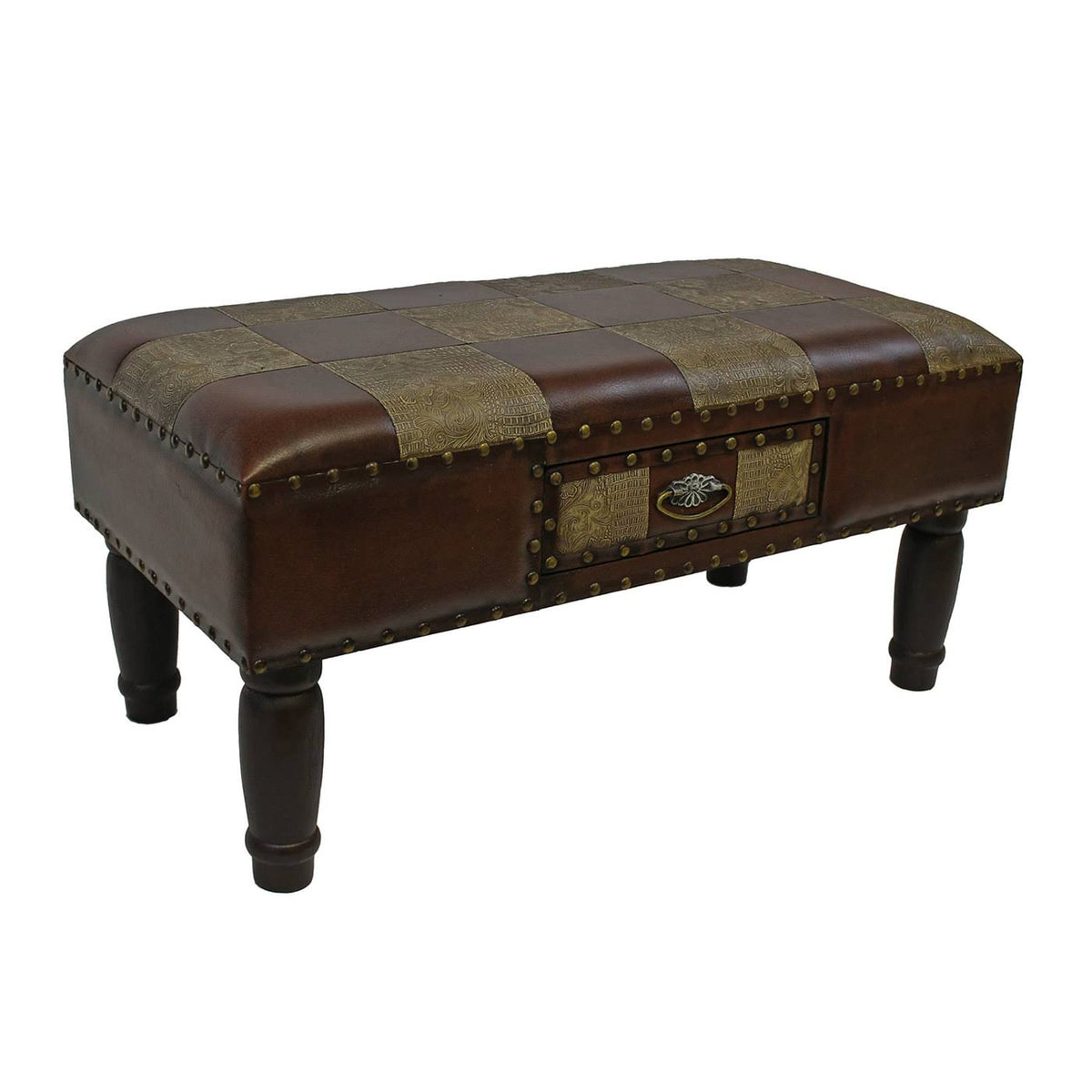 Medium One Drawer Faux Leather Bench D964