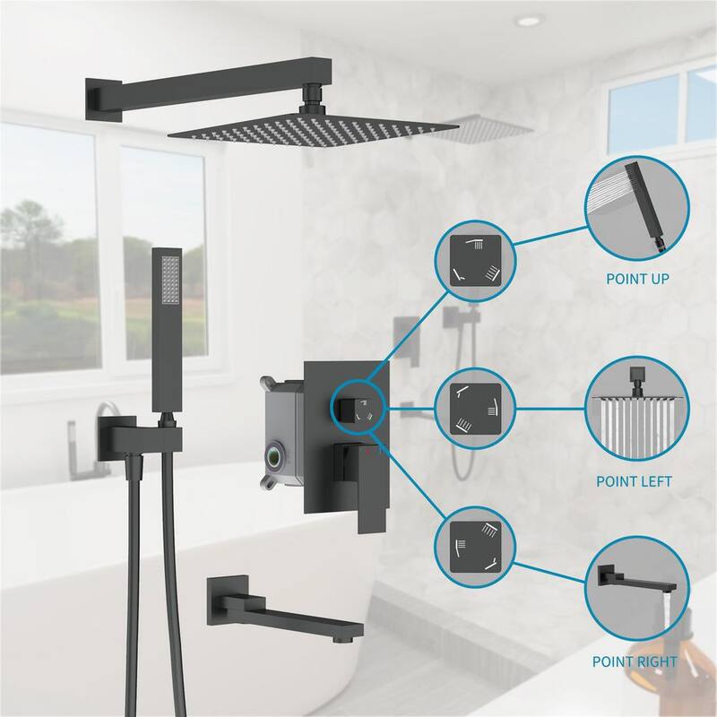 3-Spray Hand Shower Tub and Shower Faucet with 12 in. Rain Shower Head in Matte Black E7374