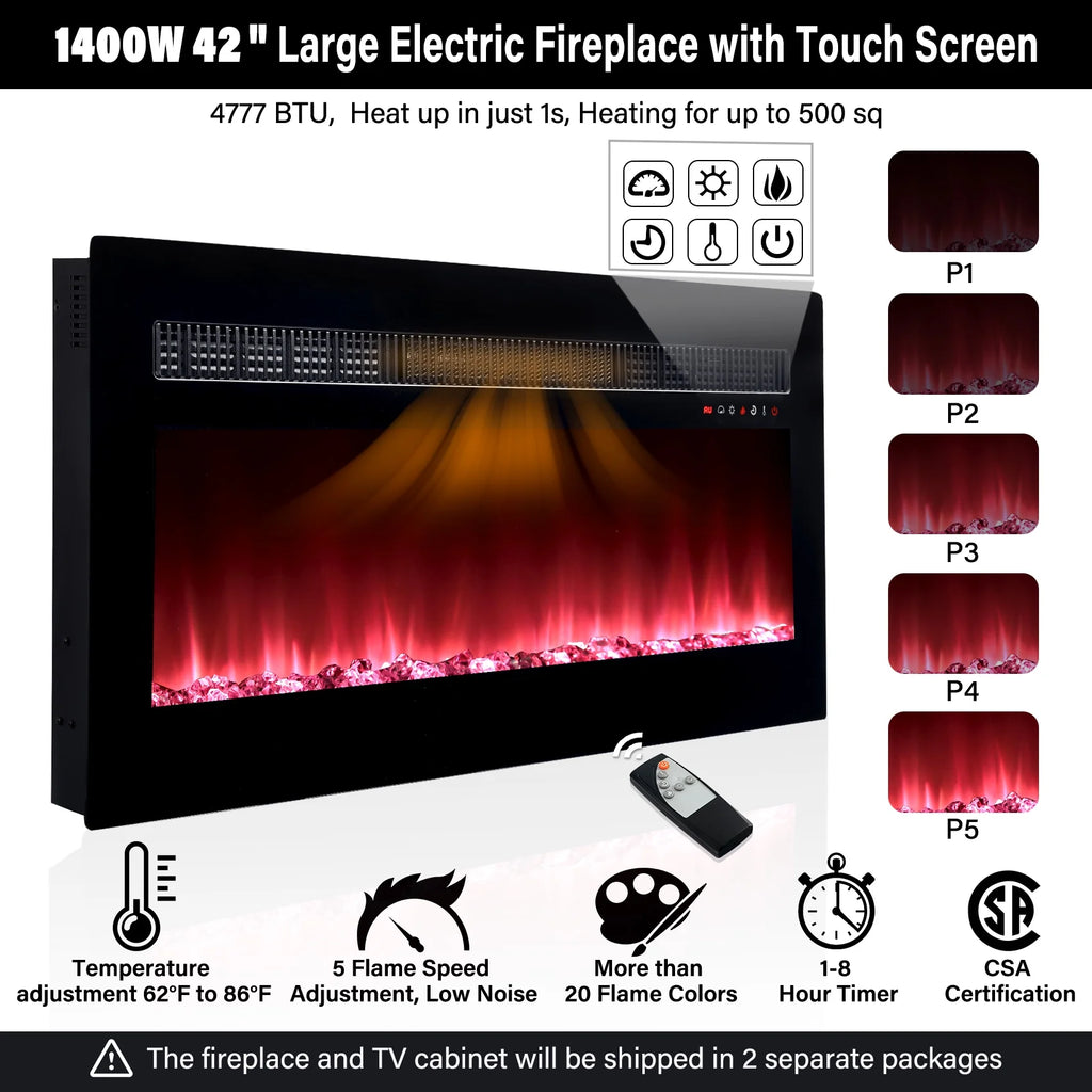 White Entertainment Center with Electric Fireplace and 42 Fireplace X489137