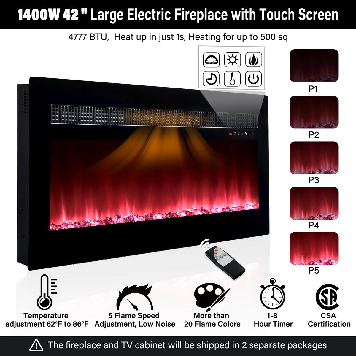 White Entertainment Center with Electric Fireplace and 42 Fireplace X489137