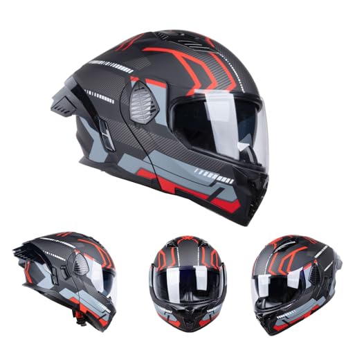 Matt Black Red Full Face Modular Motorcycle Helmet P680