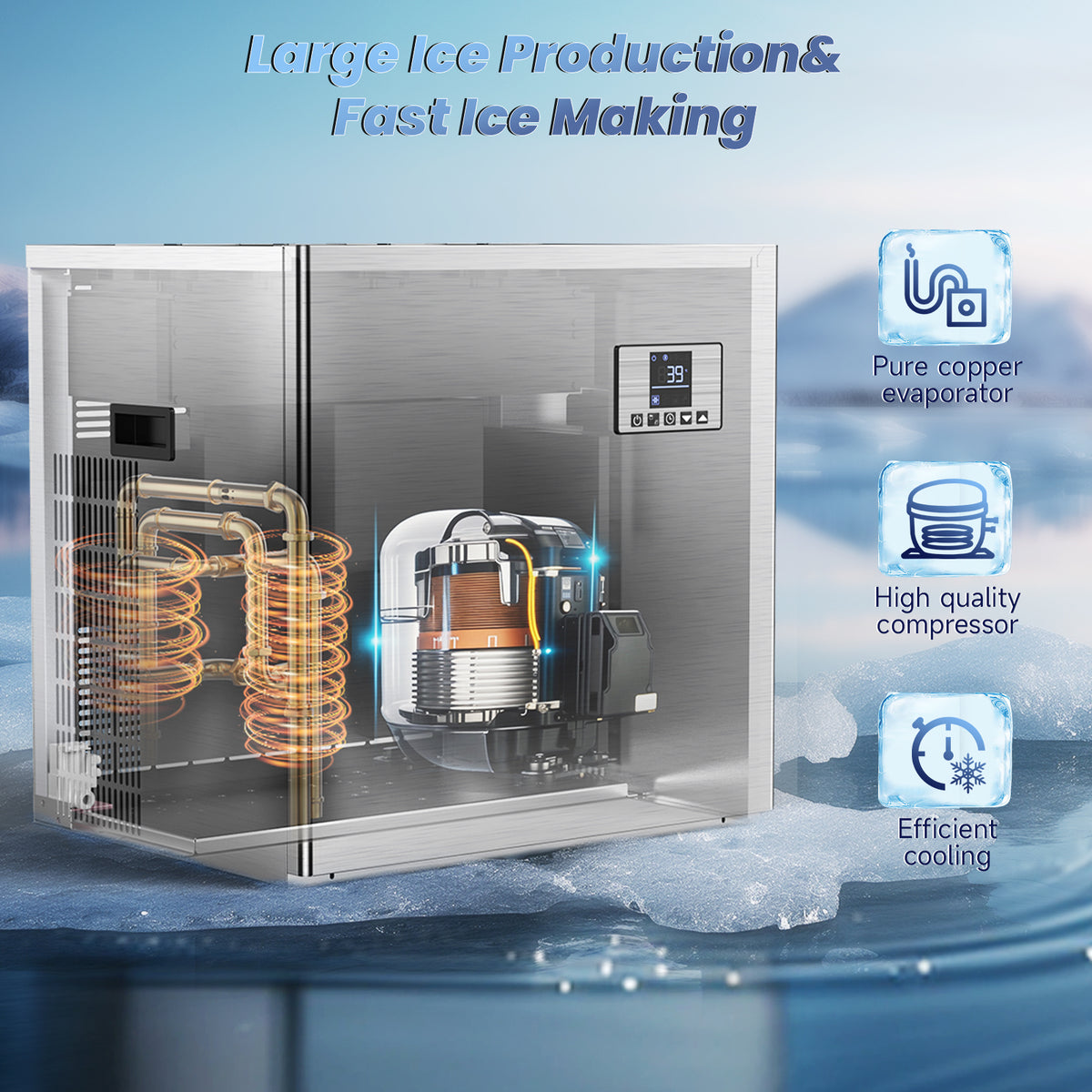 Commercial Ice Maker 355 Lbs/24H, 166 Lbs Storage Air-Cooled Ice Machine M37384