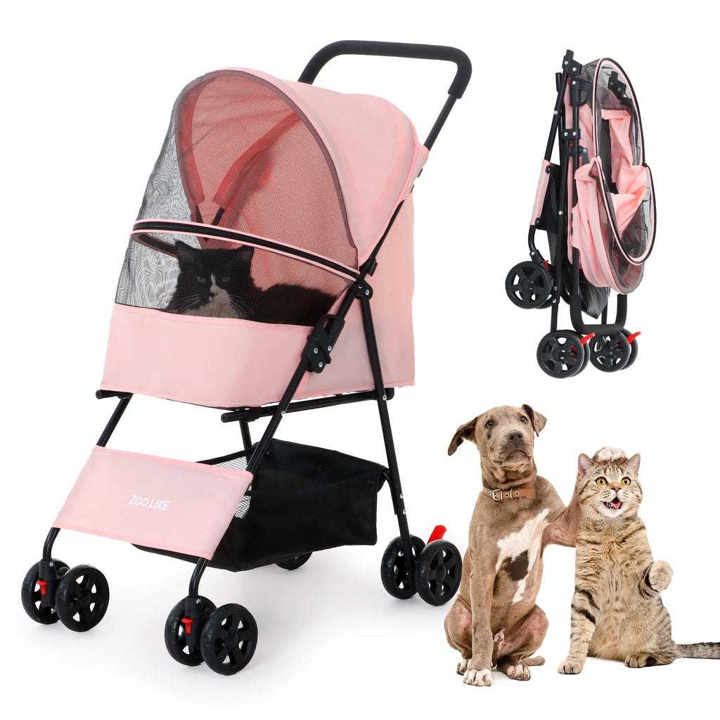 Folding Pet Stroller with Storage Basket, Black I462976