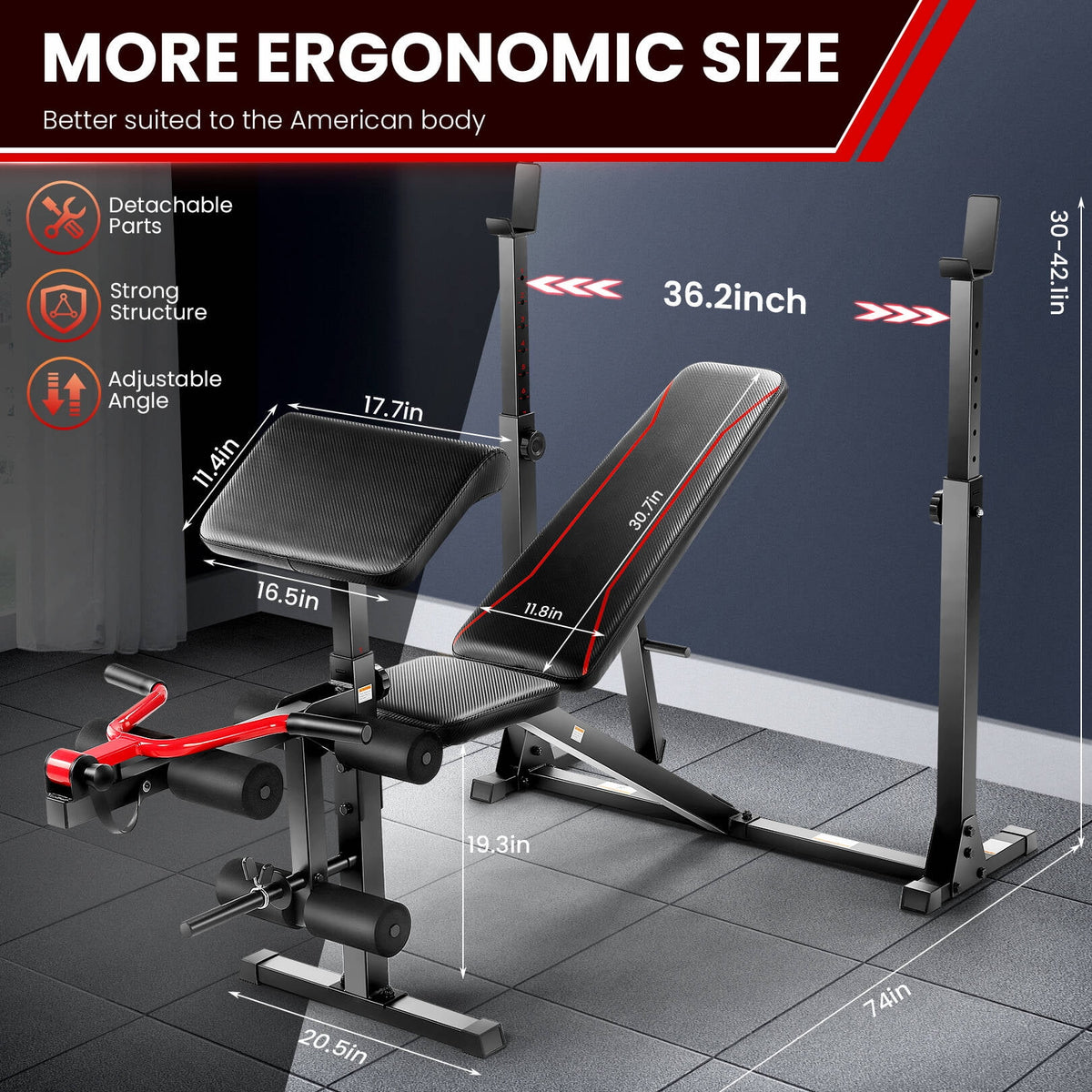 900LBS Adjustable Weight Bench with Barbell Rack N73161