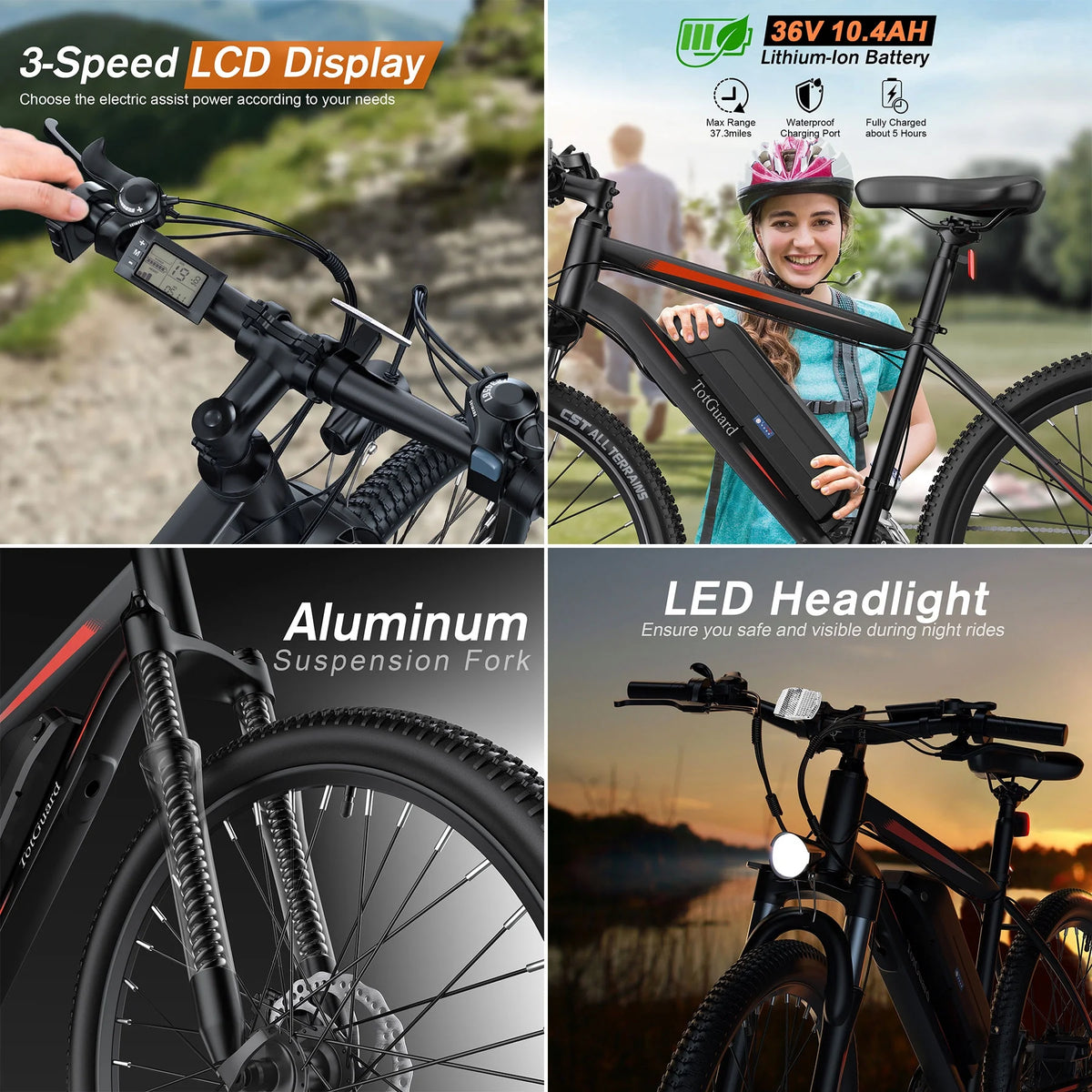 Electric Bike 26 350W 36V 374.4WH Shimano 21 Speed W498315