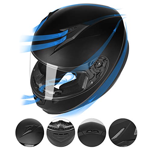 Compact Motorcycle Helmet - Matte Black, Large - Full Face w/ Tinted Visor T199