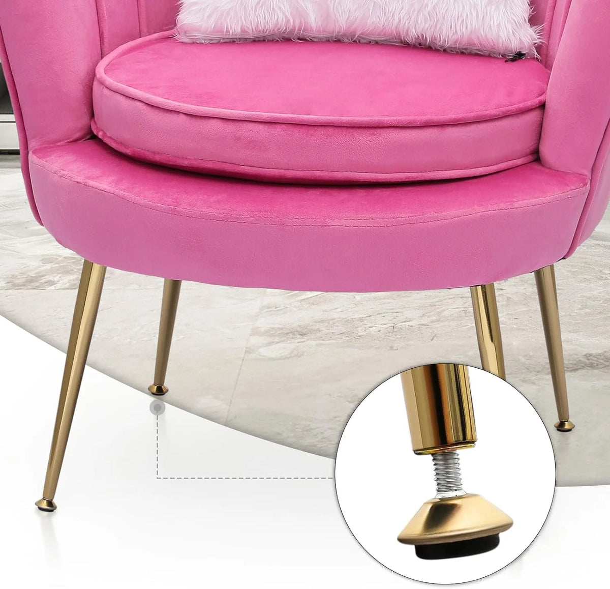 Velvet Tufted Shell Chair with Cushion and Golden Legs H29182
