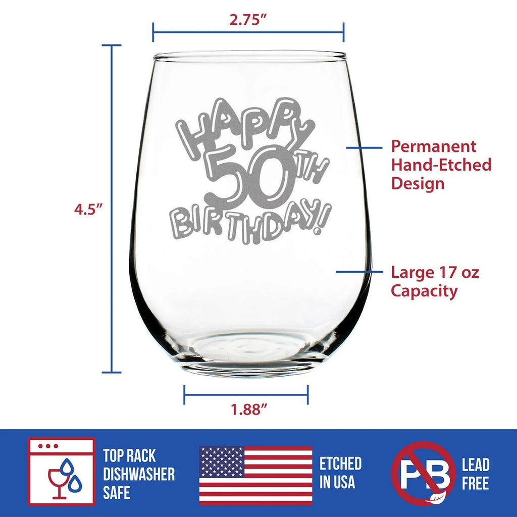 50Th Birthday Stemless Wine Glass 17 Oz V73820