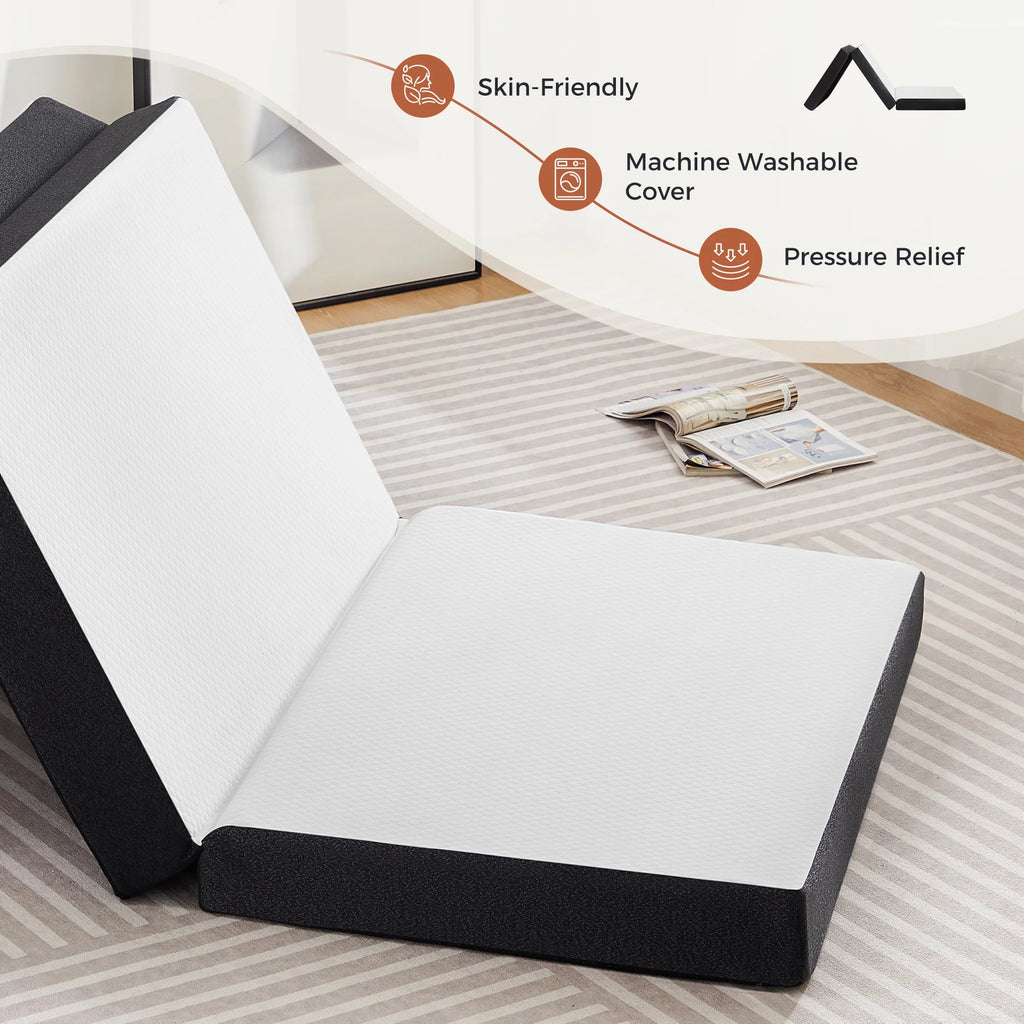 4 inch Tri-fold Memory Foam Mattress Topper with Washable Cover U68402