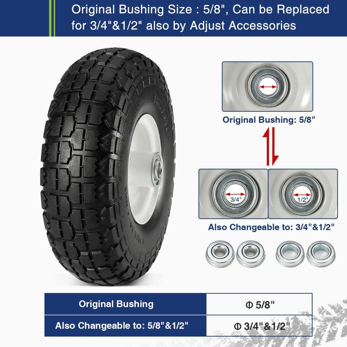 10 Flat Free Solid Rubber Wheels with 5/8 Bearings X930639