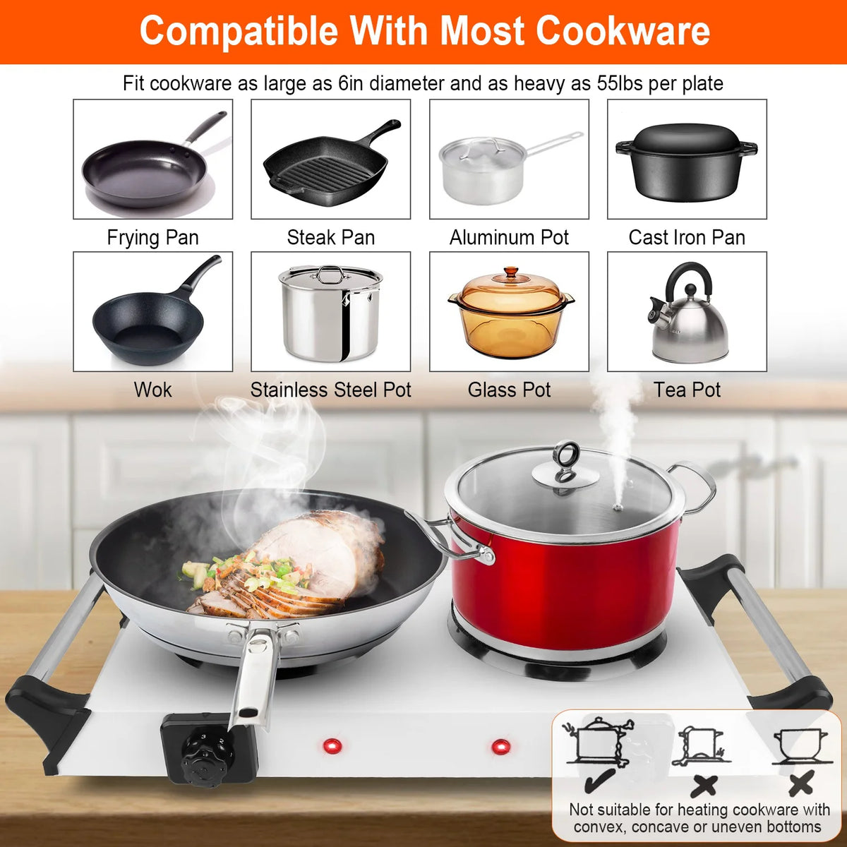 Portable Coil Heating Double/Single Burners Stove 2000W R274910