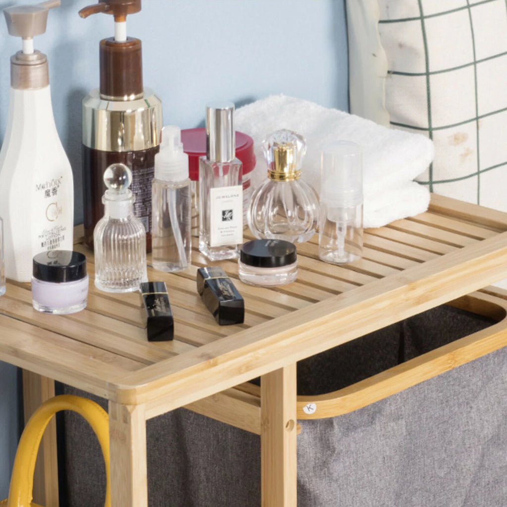 Bamboo Laundry Hamper with Storage Shelves R7612
