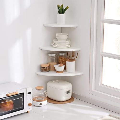 Set of 2 Solid Oak Wood Corner Wall Shelves R994725