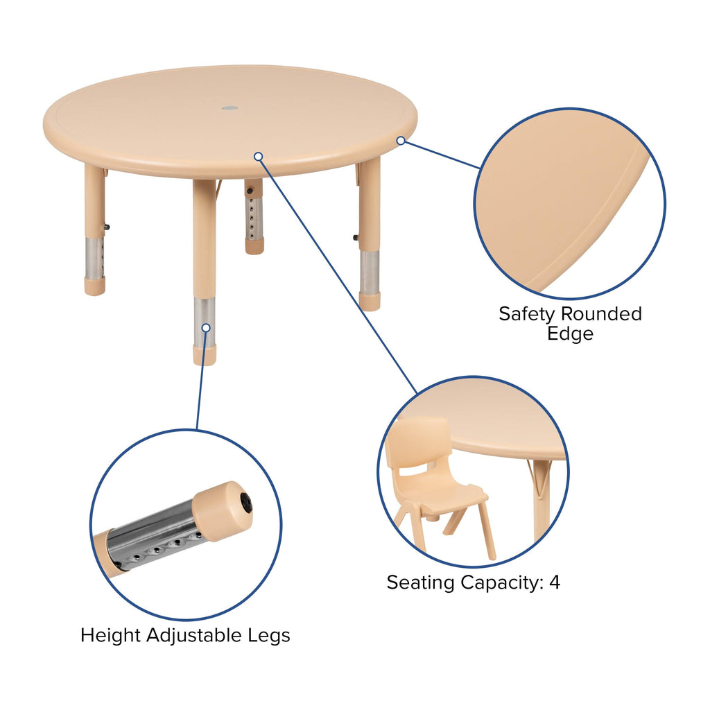Red 33 inch Round Plastic Height Adjustable Activity Table Set with 4 Chairs Z26581
