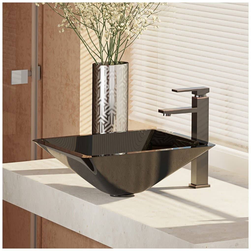 16-1/2x22 Glass Vessel Bathroom Sink with Vessel Faucet Noir Dark Q343216