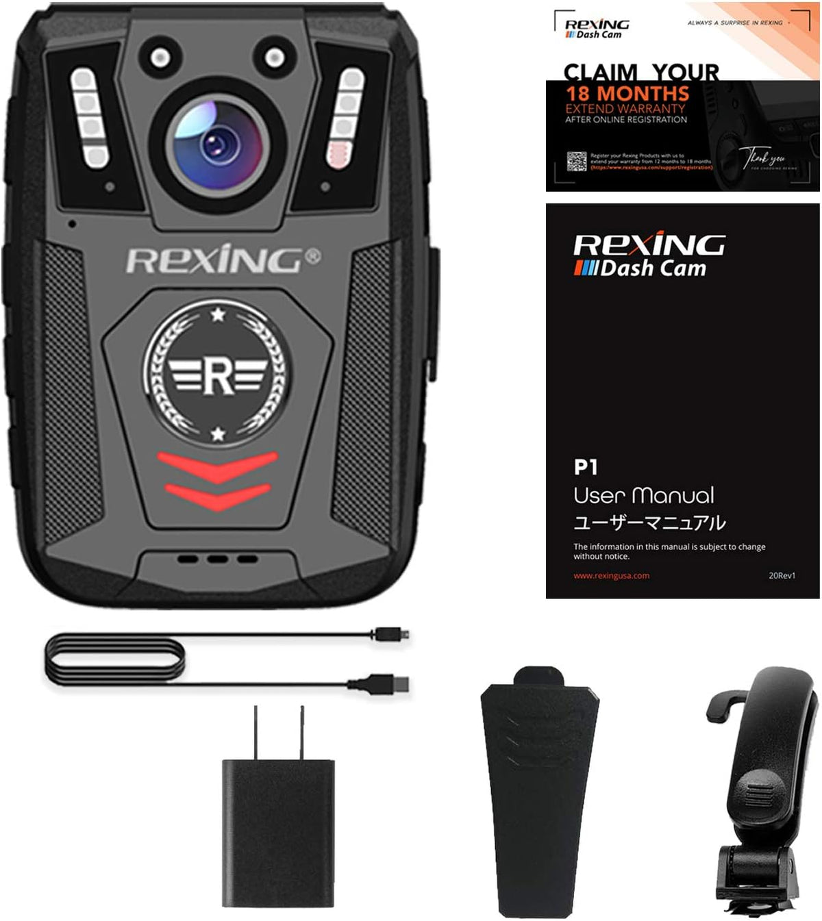 Body Worn Camera with 2” Display 1080p Full HD, 64G Memory, Infrared Night Vision, 3000 mAh Battery, Waterproof U640274