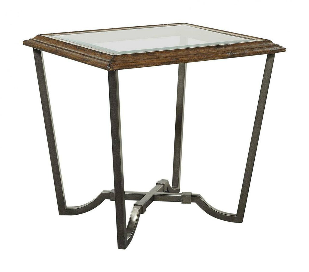 Pecan End Table with Glass Top B308