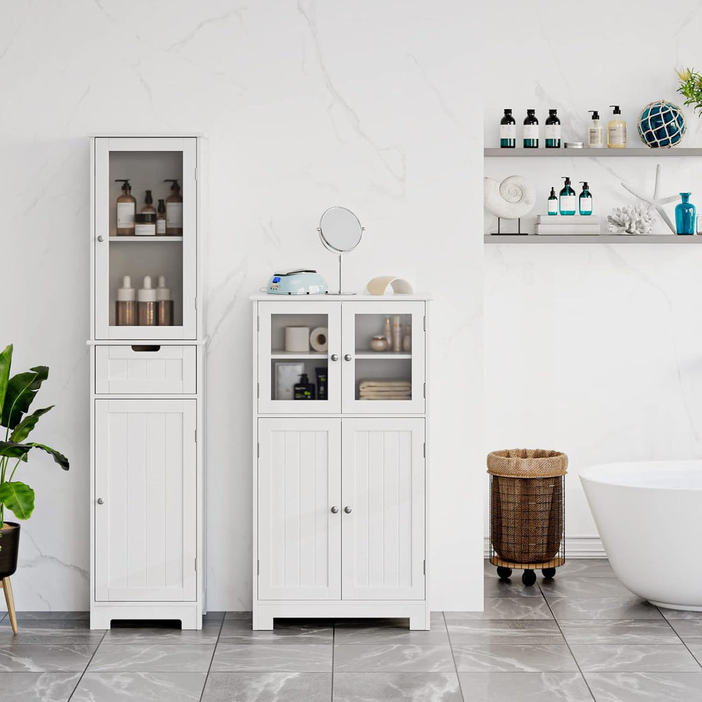 White Wooden Bathroom Cabinet with Doors and Adjustable Shelves Z934