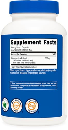 Ashwagandha Herbal Supplement 600mg, 120 Capsules I1159