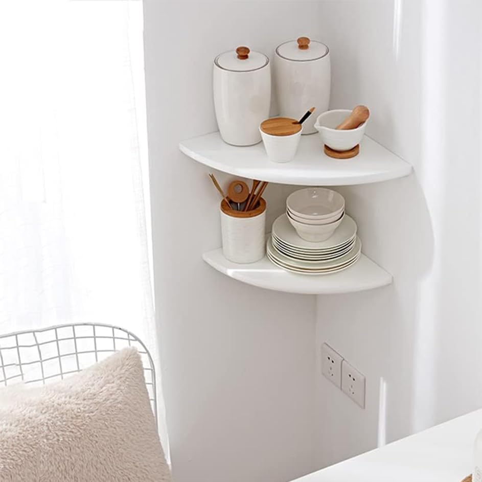 Set of 2 Solid Oak Wood Corner Wall Shelves R994725