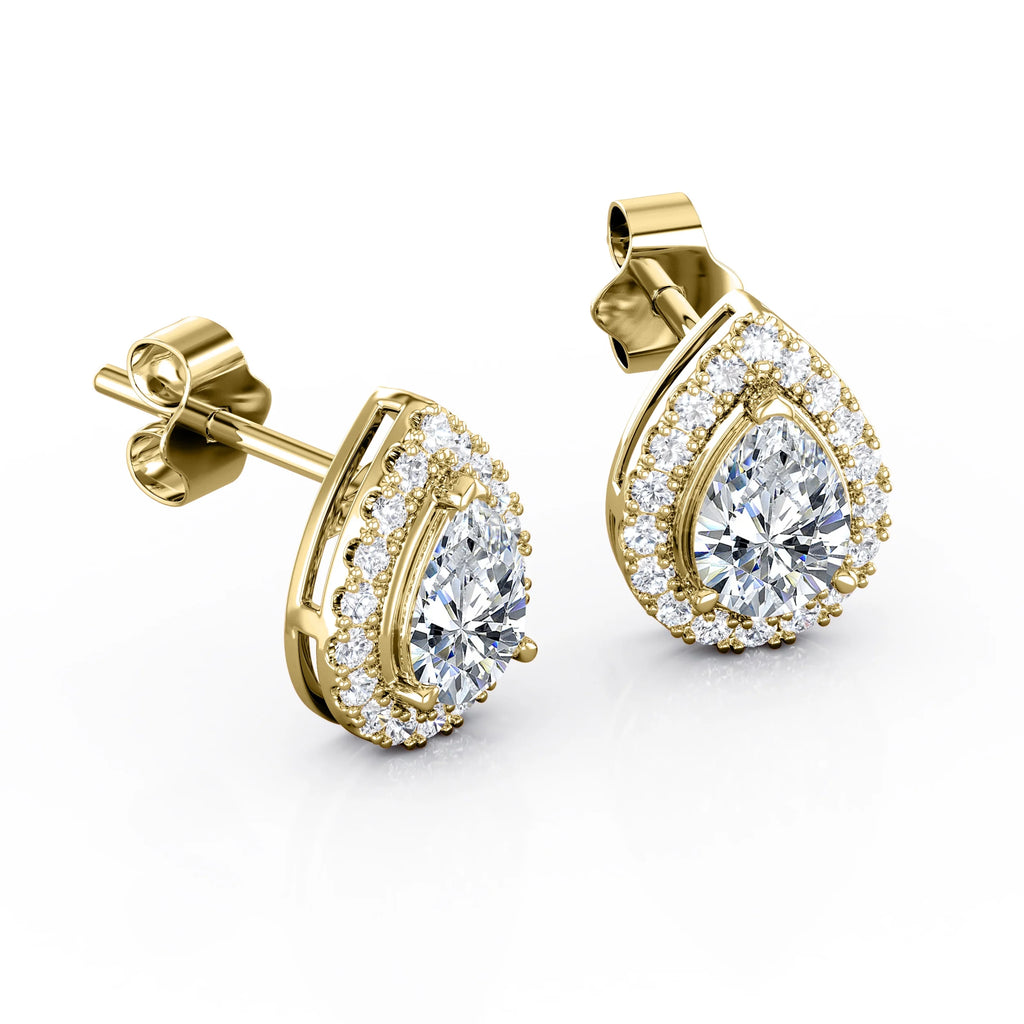Pear Shape Diamond Cluster Halo Stud Earrings in 10K Yellow Gold B283