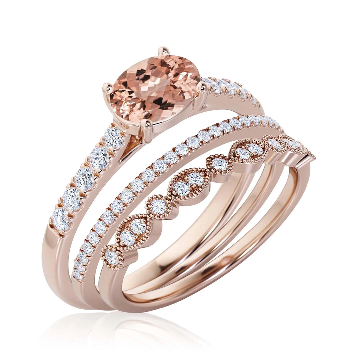 2.50 Carat Oval Cut Morganite And Diamond Moissanite Engagement Ring in 10k Solid Rose Gold I91455
