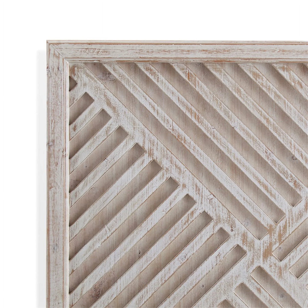 White Washed Fretwork Wood Wall Panel Artwork V1641
