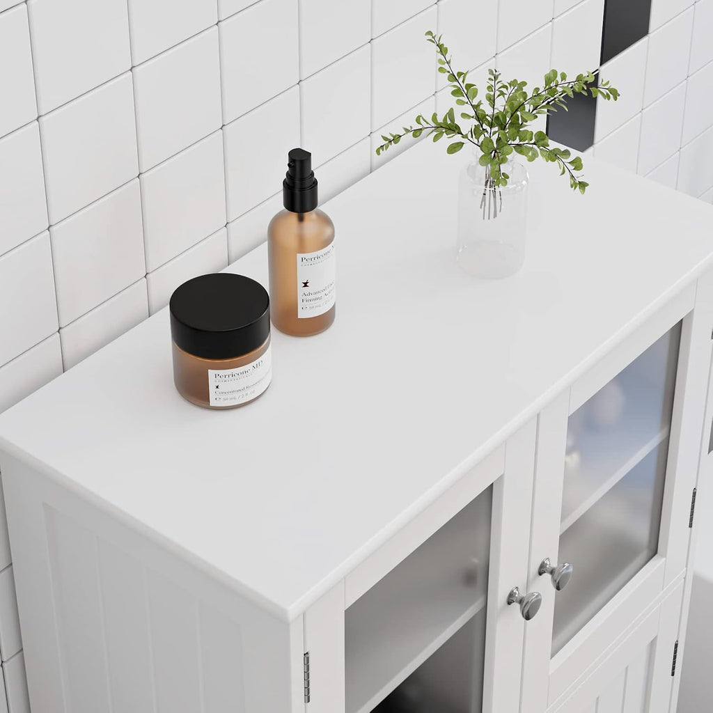 White Wooden Bathroom Cabinet with Doors and Adjustable Shelves Z934