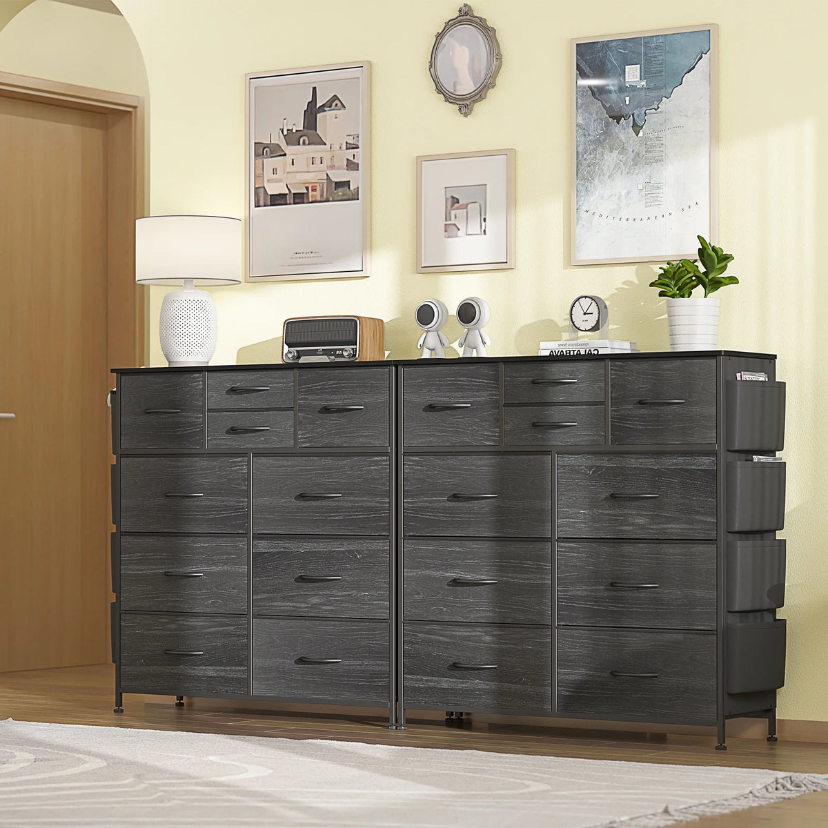 Black 10 Drawer Fabric Dresser with Wood Top W671351
