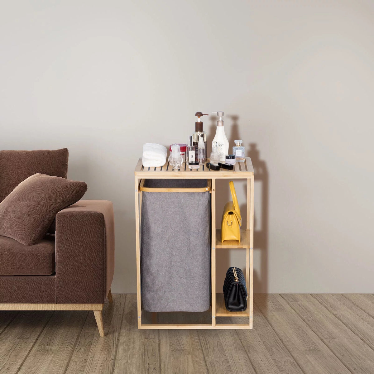 Bamboo Laundry Hamper with Storage Shelves R7612
