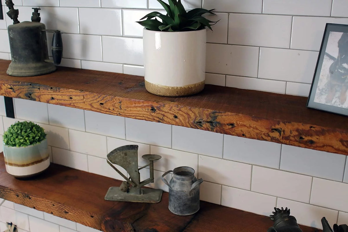 Reclaimed Wood Mantel Shelf with Steel Angle Brackets T279