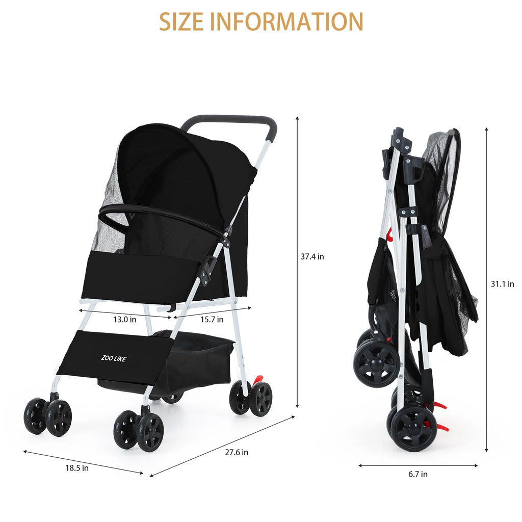 Folding Pet Stroller with Storage Basket, Black I462976